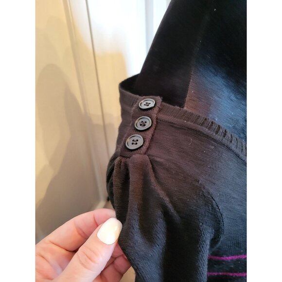 Y2K Black/Fuchsia Pink Striped Mini Fitted Sweater Dress Buttons L 2000s Preppy - Picture 5 of 8